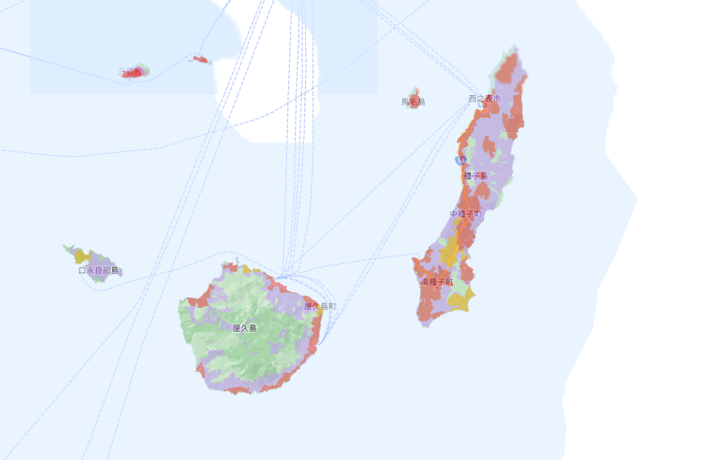 鹿児島県 種子島・屋久島におけるQTモバイルの通信エリア